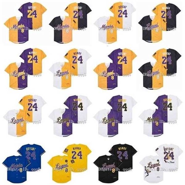 Proword Air01 Top Qualité Hommes 8 24 Mamba Bryant Jersey Legend Bryant Jersey Split Mode Jaune Blanc Gris Noir 100% Cousu Baseball Jersey Taille