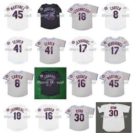 Proword Air01 Maillot de baseball vintage 1986 8 Gary Carter 41 Tom Seaver 18 Darryl Strawberry 30 Nolan Ryan 17 Darryl Strawberry 16 Gooden 45 Pedro Martinez