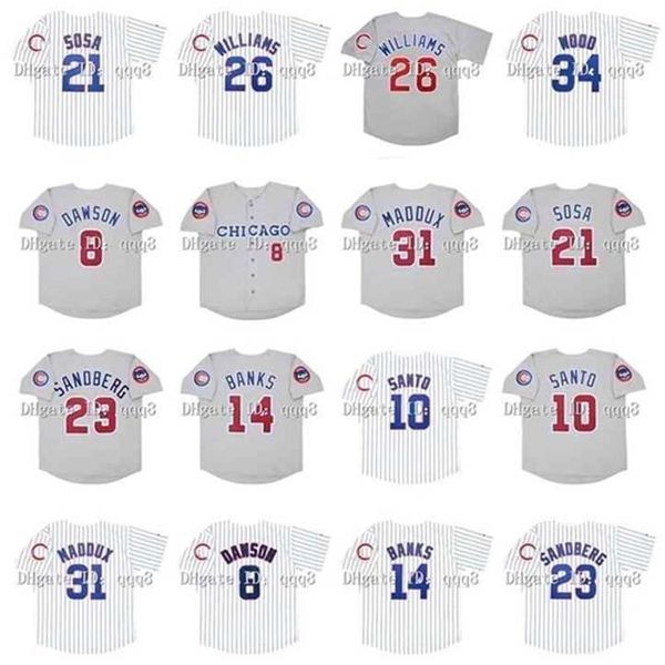 Proword Air01 Vintage 1992 Maillots de baseball Greg 31 Maddux 21 Sammy Sosa 23 Ryne Sandberg 8 Andre Dawson 14 Ernie Banks 10 Ron Santo 26 Billy Williams