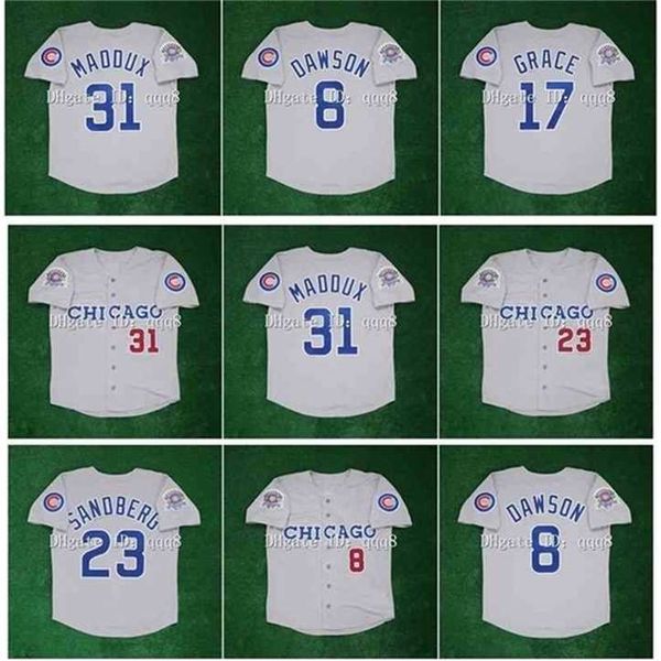 Proword Air01 Maillots de baseball vintage Greg 31 Maddux 23 Ryne Sandberg 8 Andre Dawson 17 Mark Grace 1990 All Star Patch Jersey gris