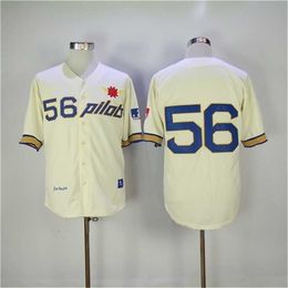 Proword C202 1969 Seattle Pilots Jim Bouton Baseball Jersey Rétro Crème 56 Jim Bouton Chemises Vintage Pas Cher Cousu Maillots