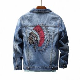 Prowow 2021 Fi Streetwear Hommes Veste Rétro Bleu Indien Chef Broderie Denim Vestes Hommes Taille M-6XL Hip Hop Punk Manteaux V2Sh #