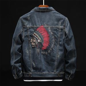 Prowow Fashion Streetwear Men Jacket Retro Blue Indian Chief Embroidery Denim Jackets Men Size M6XL Hip Hop Punk Coats 220817