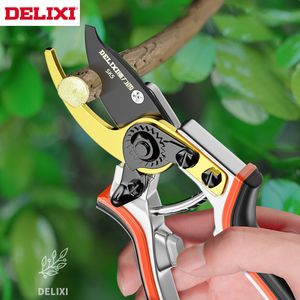 Delixi Golden Pruning Shears SK5 Steel Blade, Anvil Pruner with Anti-Slip Grip, Folding Saw Set for Horticulture