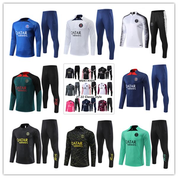 PS G 21 22 23 Chándal clásico para hombre traje de entrenamiento de fútbol Tuta maillot jersey chaqueta kit Paris Mbappe hombres y niños chándales de fútbol jogging survetement chandal