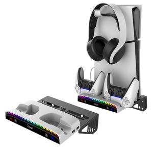 Support mural universel pour console PS5Slim/PS5, support de chargement pour contrôleur de jeu PS5 et casque avec barre lumineuse RGB