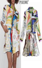 Pserewe printemps 2021 Za Print Mini Shirt Robe Femme Vintage CEIND LONG LONG STORM FEMME BUTAUX Robes décontractées 2103248832372