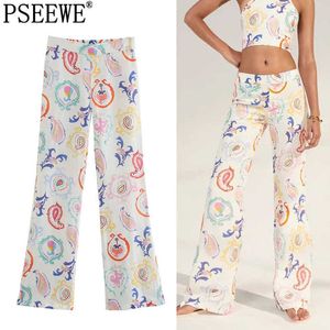 PSEEWE Za 2021 imprimer pantalon évasé femmes taille haute femme pantalon été taille élastique mode décontracté Streetwear pantalon ample Q0801