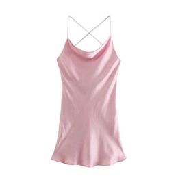 Pseewe za jurk vrouwen roze satijn korte es zomer vrouw 2021 backless spaghetti riem sexy es dames club nacht y0823