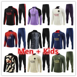 Parijs trainingspak 2023 2024 MBAPPE kids heren trainingspakken 22 23 24 psgS trainingspak lange mouw Voetbal voetbal Jersey kit uniform chandal volwassen jongens FAN PLAYER VERSIE