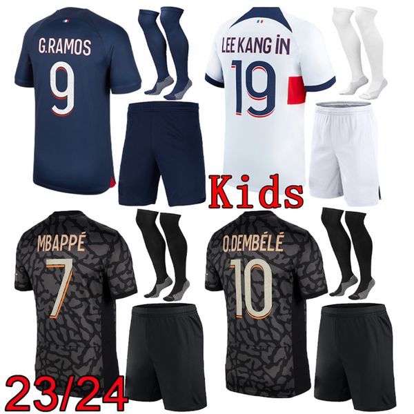 2023 2024 PSGes maillot de foot maillots de football enfants ensembles 23 24 paris boys soccer jersey sets MBAPPE O.DEMBELE shirts kids kit