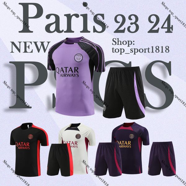 PSGs 23 24 Sports Short Sleeve 2023 Paris Sportswear Training Wear Short Sleeve Set Football Shirt Set Uniform Chandal Adult Sweat Pull Set Men T-Shirt KIDS A