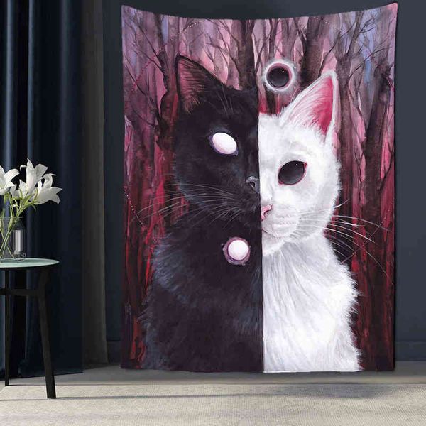 Chat psychédélique tapisserie sorcellerie tenture murale bohème Hippie fantaisie espace Art chambre décor à la maison J220804