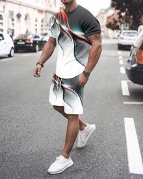 Geometría psicodélica Camisetas estampadas 3D Sets Fashion Fashion Breatized Switle Trawer T Shish Pants Juego de trajes de hombre.