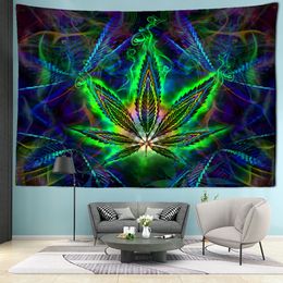Psychedelic groene esdoorn blad tapijtwand hangende hekserij hippie tapiz bohemia abstracte kunst eenvoudige slaapkamer home decor