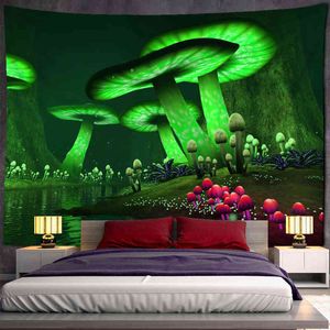 Psychedelic Mushroom Tapestry Fantasy Wave Starry Sky Sky Tapiz Hippie Wall Hangende slaapkamer Woonkamer Home Decor J220804