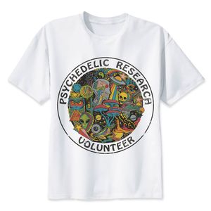 Psychedelic Research Vrijwilliger T-shirt Mannen Slanke funky kleurrijke print T-shirt Mannelijke Vintage T-shirt Grappige Top T-stukken MX200509