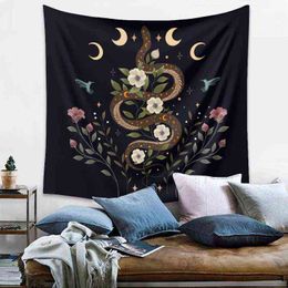 Psychedélique Snake Tapestry Moon Changement de phase de fleur Mur du tapis de fleur Sanging Tissu hippie Cover Home Deco J220804