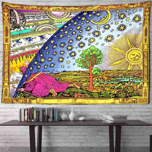 Psychedelische tarot tapijtkleurige zon en maanwand hangende hippie Bohemian Mandala tapijten slaapzalen decor deken J220804