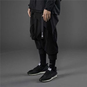 PT-1914 Sarouel fonctionnel taille ceinturée longueur cheville techwear ninjawear streetwear X0723