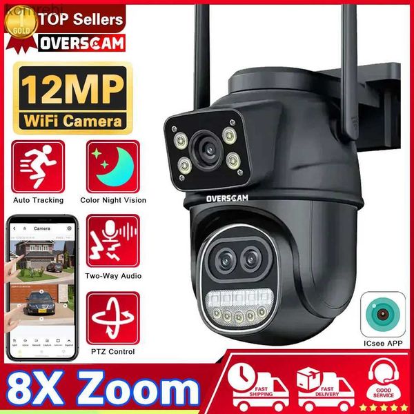 PTZ Cameras 12MP Triple Lens Double écran 8x PTZ Zoom WiFi Caméra Couleur infrarouge Vision nocturne Automatique Cloud WiFi PTZ Monitoring Camera ICSEE C240412