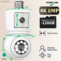 Cámaras PTZ 4K 8MP Lente dual E27 Bulbo WiFi Cámara PTZ Pantalla dual AI Seguimiento humano Humano 4MP Security Monitoring IP Camera ICSEE PRO C240412