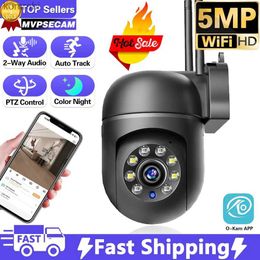 PTZ Cameras 5MP WiFi Surveillant Black IP Camera Tracking Tracking Couleur Night Vision Mini extérieur imperméable PTZ IP Sécurité Caméra O-Kam Application C240412