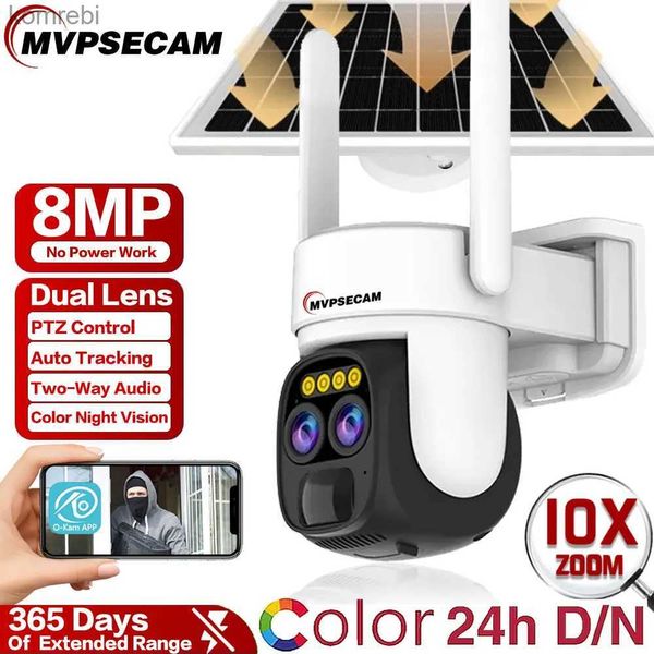 PTZ Cameras Dual Len WiFi Solar 4K 8MP Outdoor Camera 10x Optical Zoom Bidirectional Couleur de couleur Vision nocturne intégrée dans la batterie PTZ Camera C240412