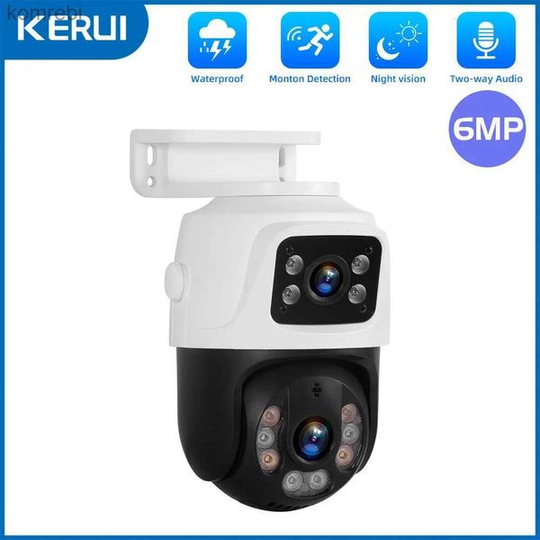 PTZ Cameras Kerui Outdoor Dual Lens PTZ 6MP Poe IP Camera Home Safety Camera Circuit TV Surveillant ICSEE Camera Dual Screen C240412