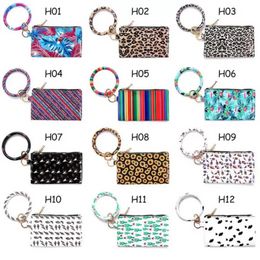 PU Bracelet Keychain Leather Pols Ring Round Round Luipard Wallet armbanden Handtas Hangtas Purter Lady Lady Koppeling Tas Munten Munttassen SS0118