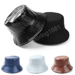 Pu emmer hoed mannen en vrouwen casual vaste kleur dubbelzijdige bassin hoeden buiten zonbescherming veelzijdige panama bob cap