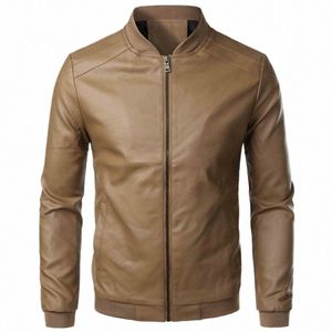 PU chaqueta de cuero casual hombres motocicleta motorista slim fit ropa exterior hombres sólido soporte collar chaquetas de cuero primavera otoño cuero i4dt #