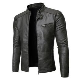 PU Casual Veste en cuir Hommes Printemps Automne Manteau Moto Biker Slim Fit Outwear Mâle Noir Bleu Vêtements Plus Taille S3XL 240220