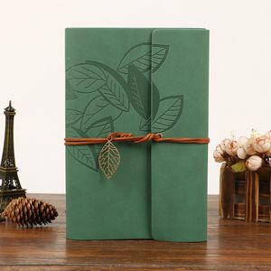 PU Cover Coils Koopboek Soft Copybook Blank Notebook Retro Leaf Travel Diary Books Kraft Journal Spiral Notebooks Stationery 001