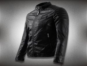 Pu faux lederen jas mannen motocycle nieuwe slanke fit kap fietser lederen jas tops man applique3948922