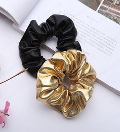 PU Hair Scrunchies Black Gold Scrunchie Femmes Elastic Hair Bands Girl Headwear Rubber Ponytail Herder Accessoires 8704118