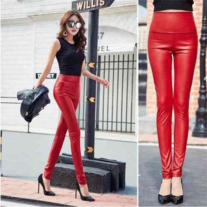 PU leggings élastiques taille haute noir automne hiver mode pantalon slim femmes 210520