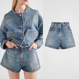 Pu Jia PR blauwe denim shorts dames A-type shorts slim fit showbeenlengte beroemdheid dezelfde stijl 2024 zomer