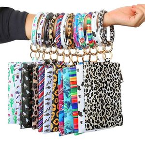 PU Keychain Bracelet Money Clips Wallet Leather Tassel Pendant Handbag Leopard Sunflower Print Bracelets Ladies Bag Gift
