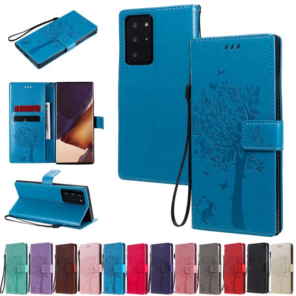 Funda tipo billetera de cuero PU con relieve 3D de gato y árbol para Samsung Galaxy Note 20 Ultra S20 Ultra S10 Plus A71 A51 A70 A20 A50