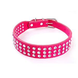 Collier réglable en cuir PU pour chien, strass, plomb, rose, pour animaux de compagnie, poméranien, laisse de canne, EE5QY188b