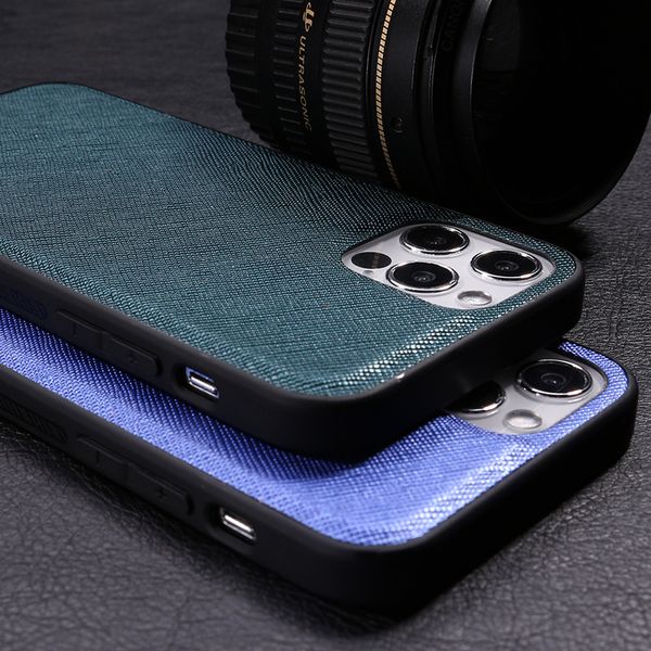 Étuis de téléphone portable de couverture arrière en cuir PU pour iPhone 12 11 Pro Max Mini XR XS X 8 7 6 Plus Antidérapant Ultra Slim Cross Pattern Housses d'affaires antichoc