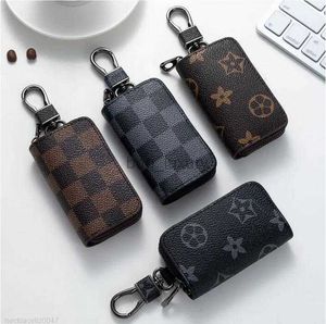 Sac en cuir PU porte-clés porte-clés de voiture porte-clés noir à carreaux marron pochettes à fleurs pendentif porte-clés charmes pour hommes femmes cadeaux 4 couleurs