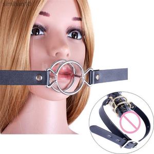 Ceinture en cuir PU BDSM Bondage gorge profonde Double anneau rond fléau esclave bouche Gag morsure anneau Gags ouvert Oral adulte jeu jouets sexuels