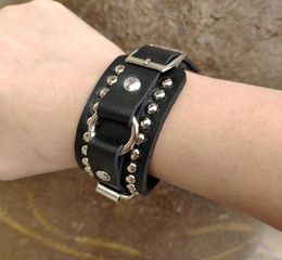 PU Leather black Bracelet Punk Harajuku black wristband bar Punk Goth 2 rows can be adjusted Jewelry accessories gifts8286520