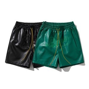 Pu en cuir noir noir rouge shorts poches 2024 Men d'été Femmes Femmes de haute qualité DrawString Bage Shortpant culotte