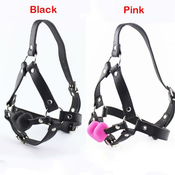 PU Cuir Bondage Gear En Forme De Coeur Solide Bouche Bâillonné Balle Cheval Avec Type De Fixation Orale Bouche En Peluche Sex Toys Y201118