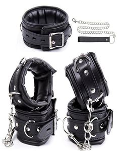 PU lederen bondage kit Hands manchetjes Enkle Cuffs Neck Collar Set BDSM Bondage Retraint Sex Toys Set exotische cosplay kostuums ACCE8525102