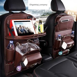 Bandeja organizadora de cuero Pu para asiento trasero de coche, bolsa de almacenamiento de viaje con mesa plegable, cubo de basura, accesorios para automóviles