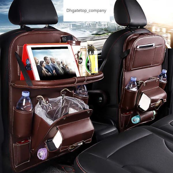 Pu en cuir d'auto Back Organizer Organizer Tray Travel Rangement Taft Sac avec table de table pliable poubelle AUTO ACCESSOIRES ZZ